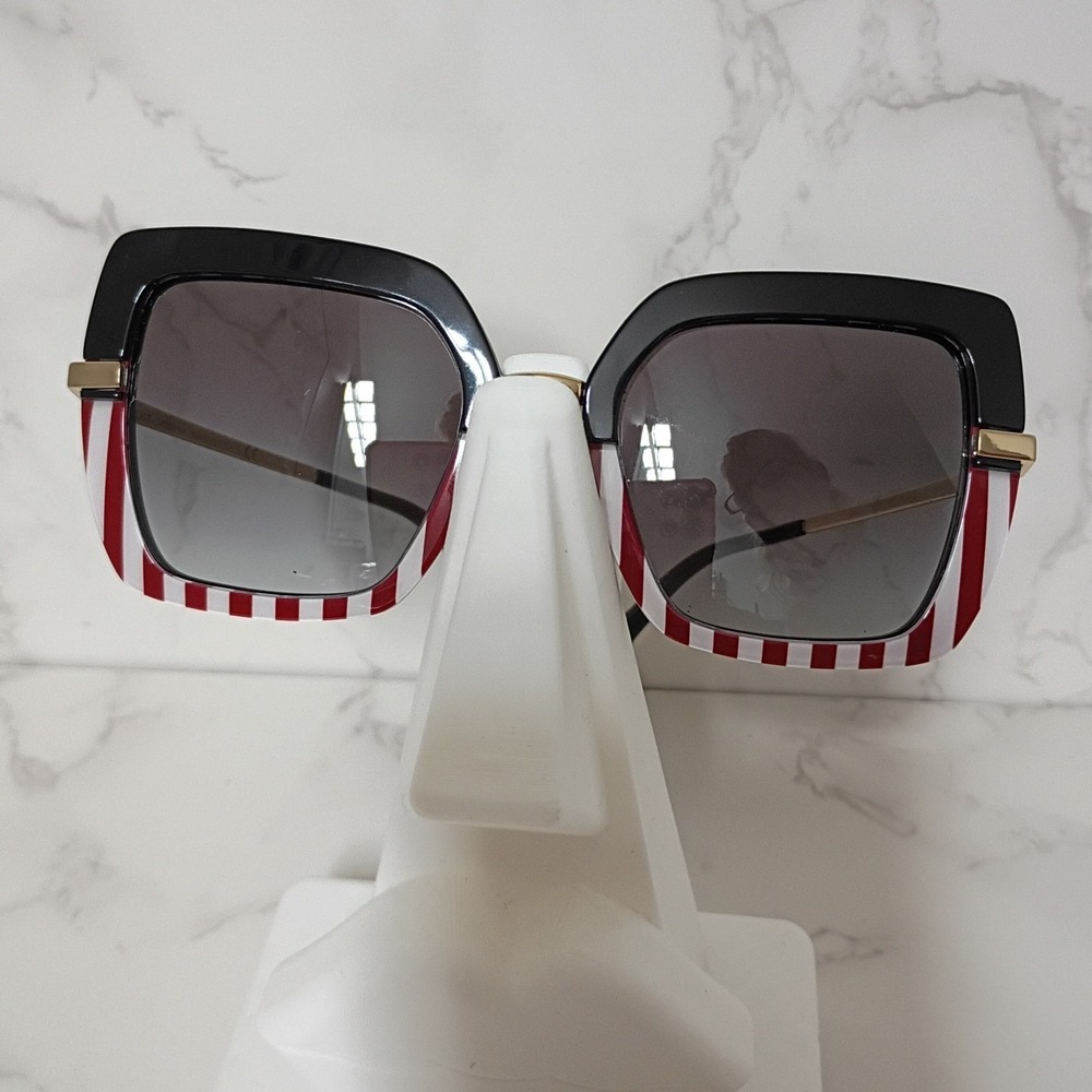 DOLCE & GABBANA Black w/ Burgundy & White Stripes Women's Sunglasses - NWT